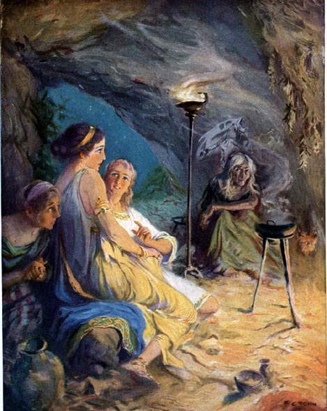 Glaucus and Ione seek refuge in the witch's cave