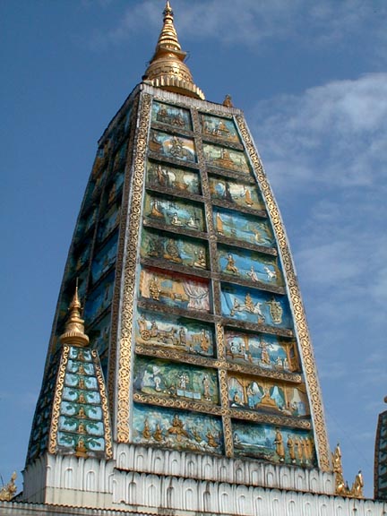 An Indian-style pagoda covered with images at the Schwedagon