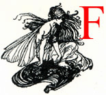 decorated initial 'F' made from a Rackham drawing
