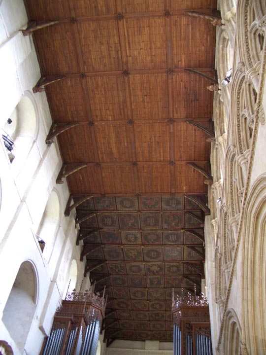 Plain Wooden Nave and Decorated Choir Ceilings, St. George's Church