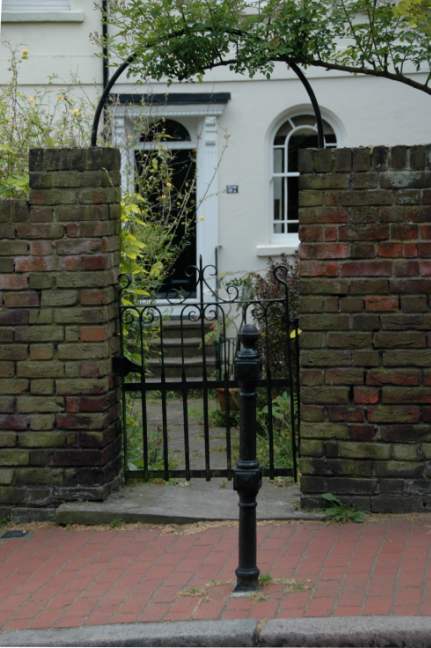 Gate and front door, Willow Cottages, Willow Road, Hampstead