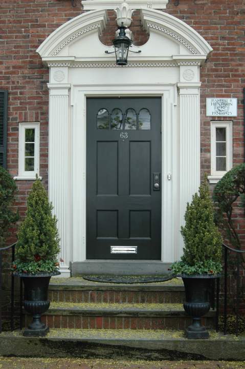 Classical revival doorway with split curved pediment, Providence, Rhode ...