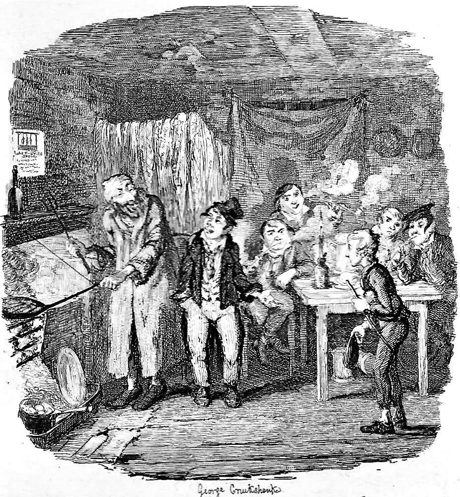 1885 illustration - Oliver Twist The story of an orphan Oliver Twist, who  is sold into apprenticeship with an undertaker. After escaping he travels  to London, where he meets the Artful Dodger