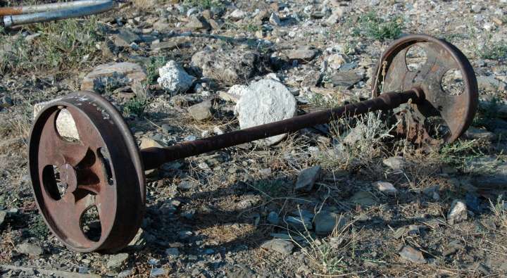 Set of Wheels and Axle from a Handcar,  Pocinho, along the Douro River, Portugal