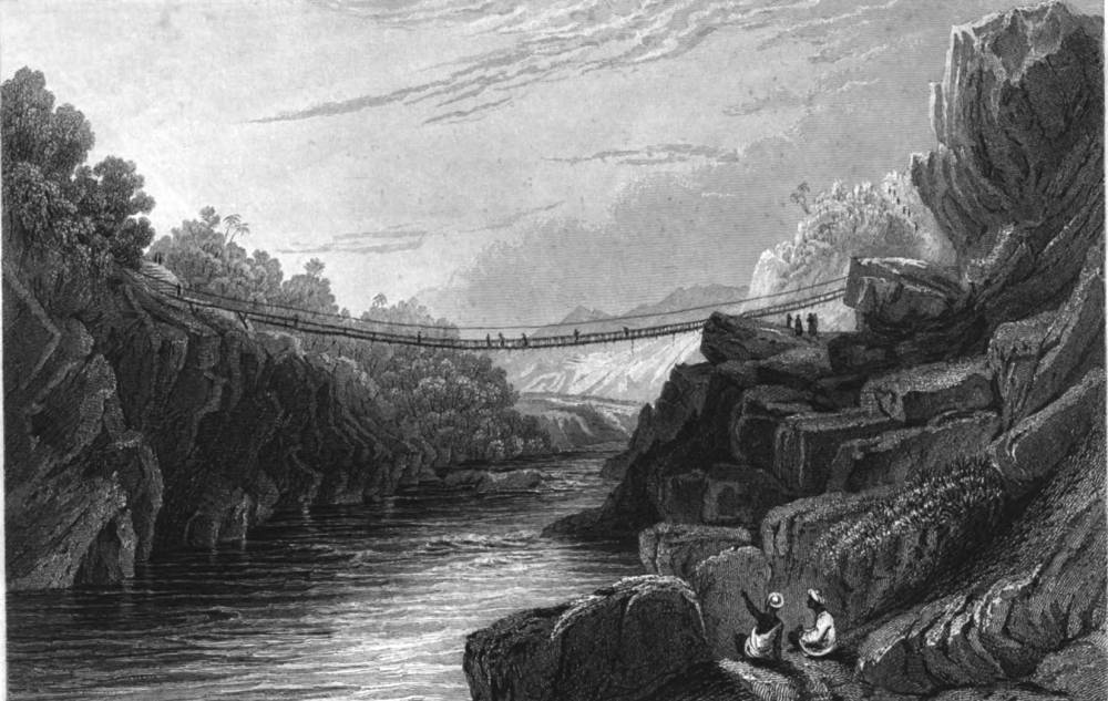 Grass Rope Bridge at Teree, — Gurwall from Fisher's Drawing Room