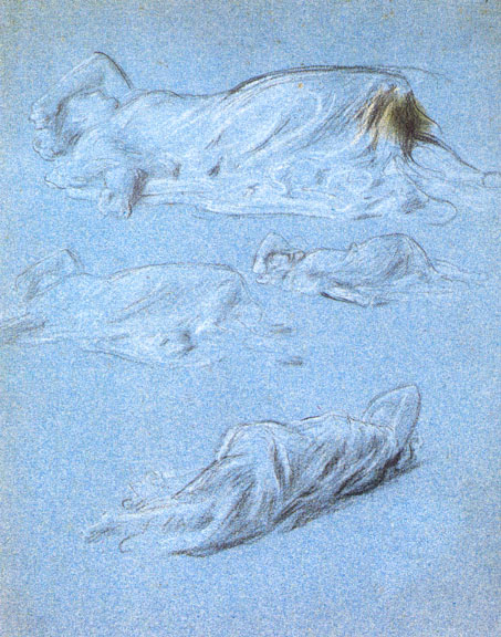 Four studies of a reclining draped female figure