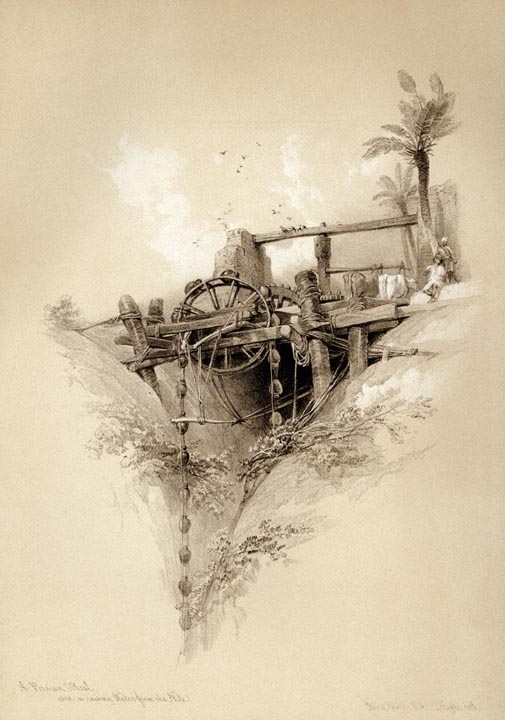A Persian wheel used in raising water from the Nile by David Roberts  1796-1864 Painting by Les Classics - Fine Art America