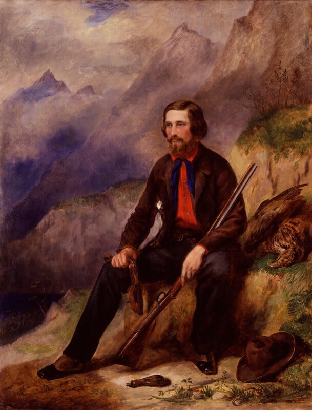 portrait of R.M. Ballantyne outdoors amid mountain scenery