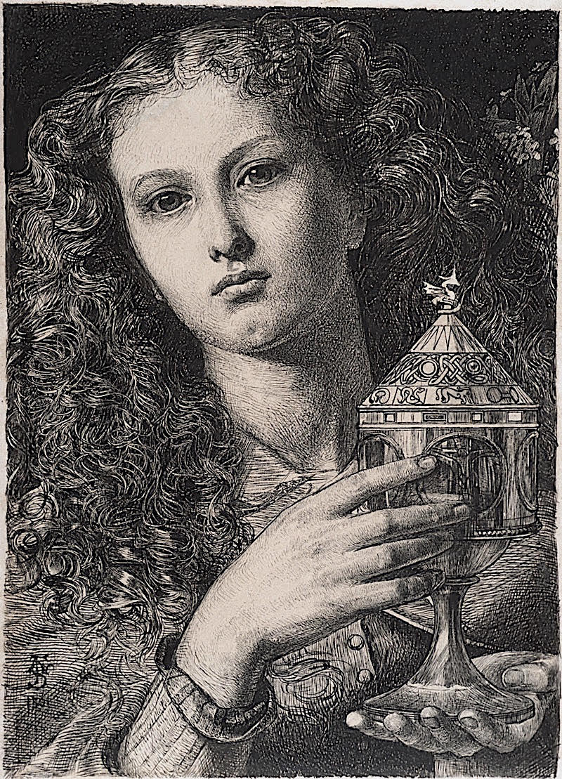 Drawing of King Pelles' Daughter Bearing the Vessel of the Sangrael