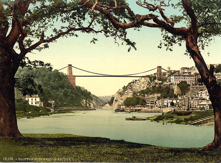 Clifton suspension bridge from the ferry, Bristol,  England